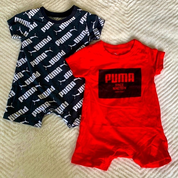 Puma set of 2 black and red snap up onesies bodysuits - Picture 1 of 5